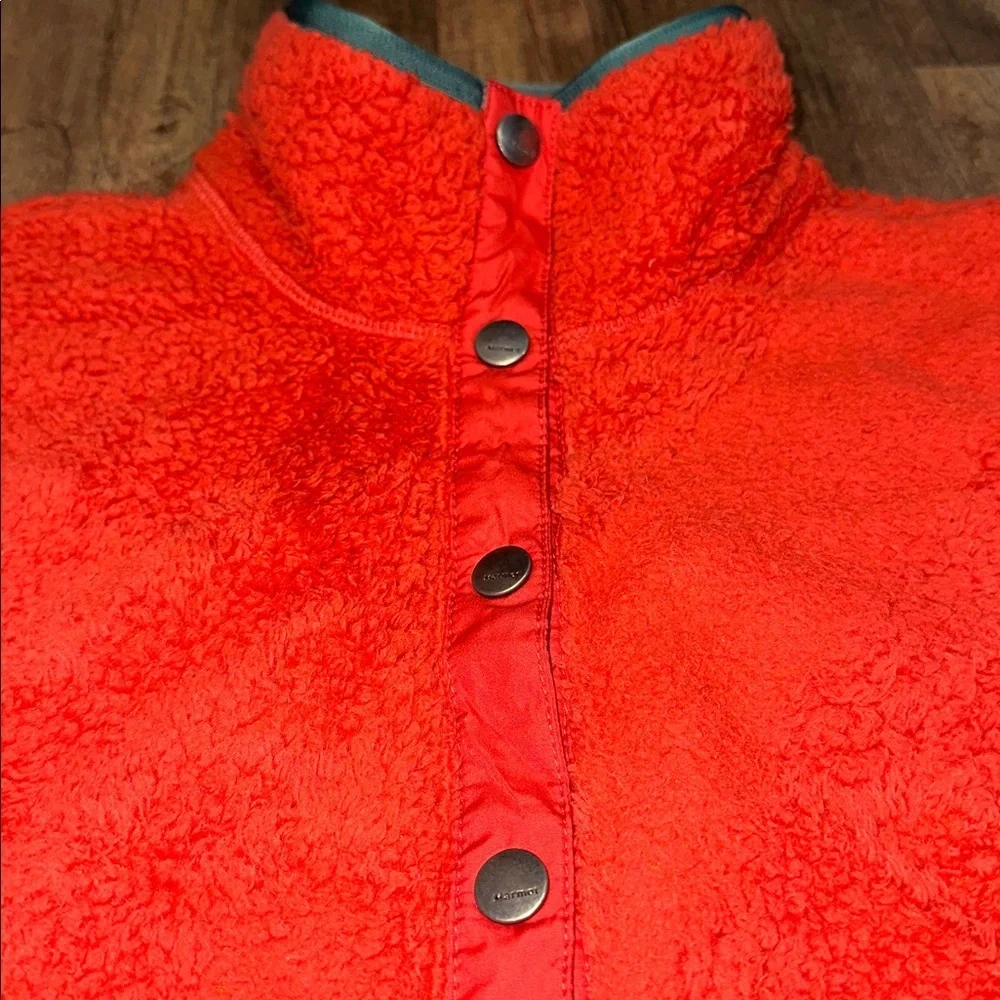 Marmot Women's Pullover Sherpa Fleece 1/4 Button Up size M‎ Rust/Orange/Green